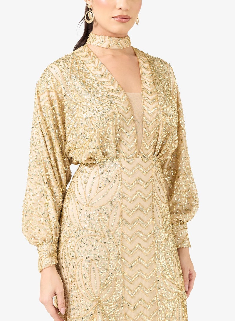 بيوت فستان ماكسي بأكمام مزينة بالترتر - Image 3